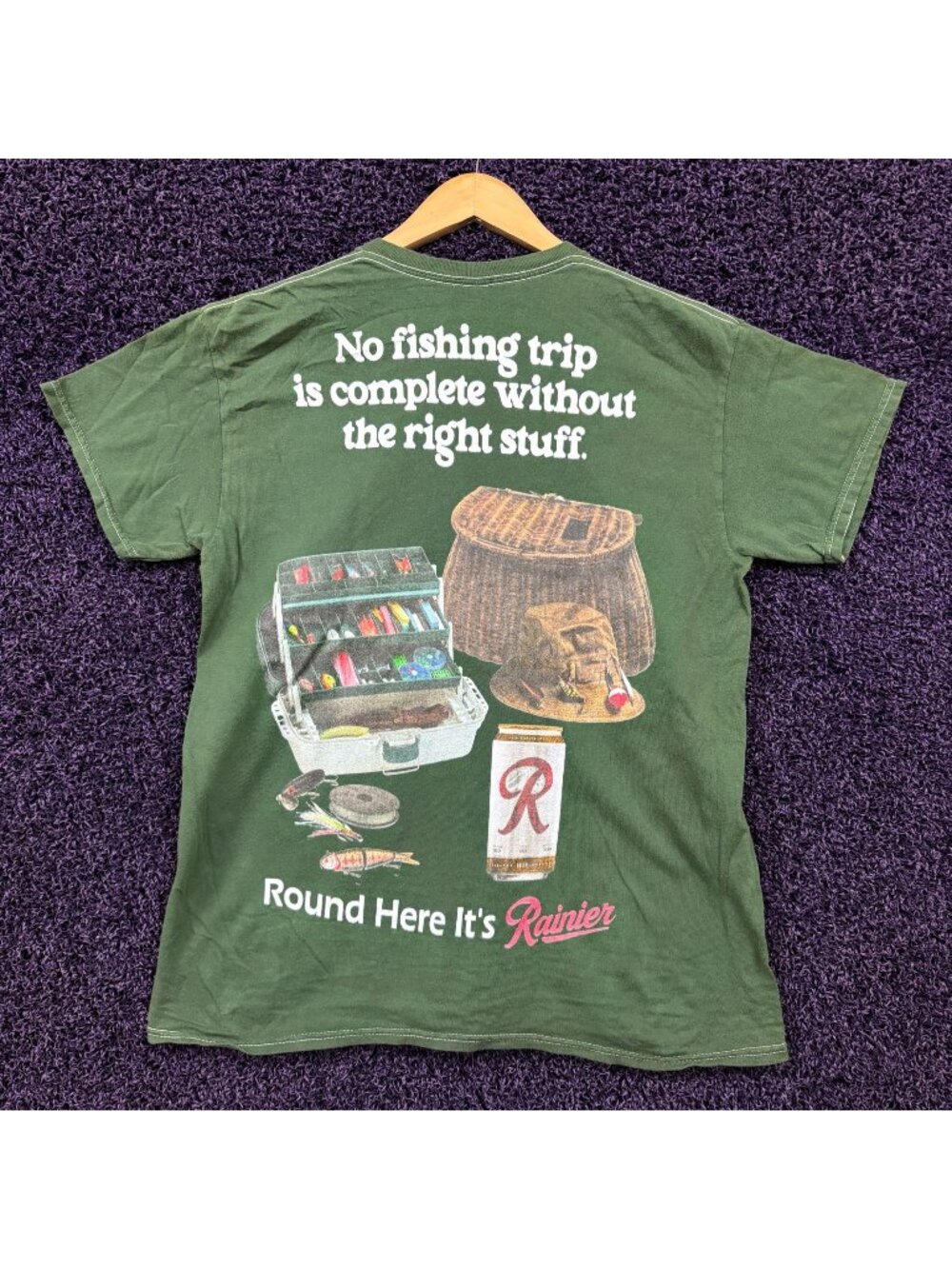 Rainier Beer No Fishing Trip is Complete without T-Shirt Size Medium
